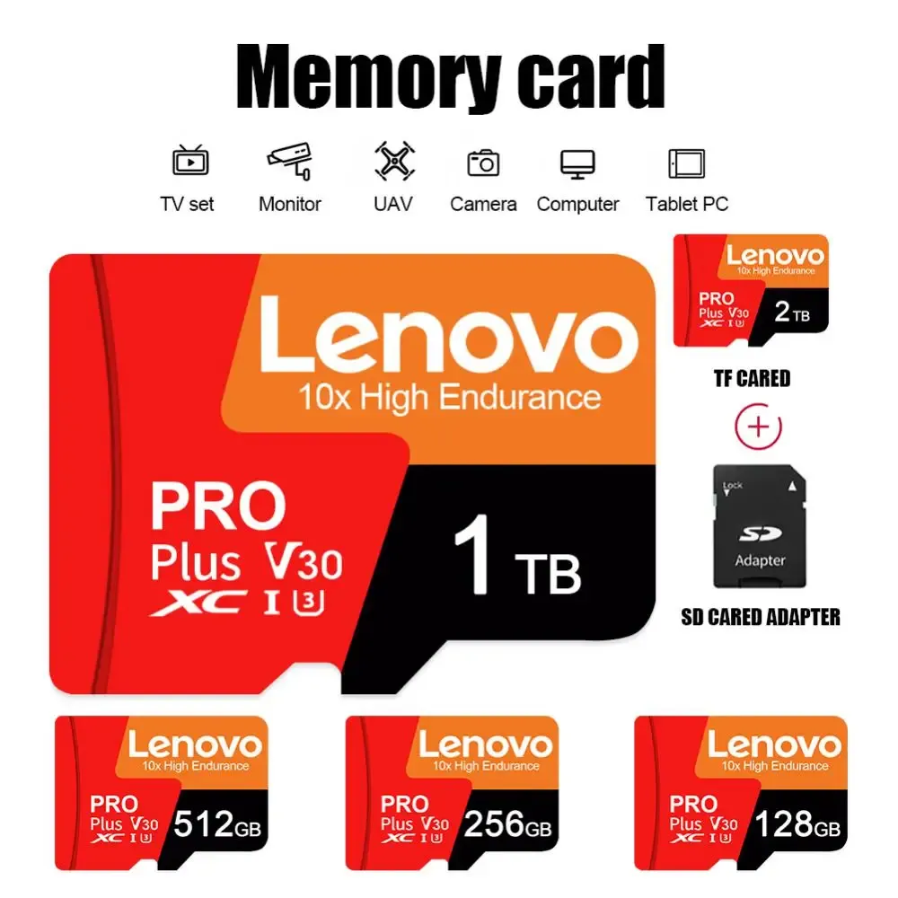 Tarjetas Lenovo Micro TF/SD Card 2TB 1TB Clase 10 Alta velocidad A2 Tarjeta de memoria 512 GB Memoria Flash SD 256 GB para Nintendo Switch OLED