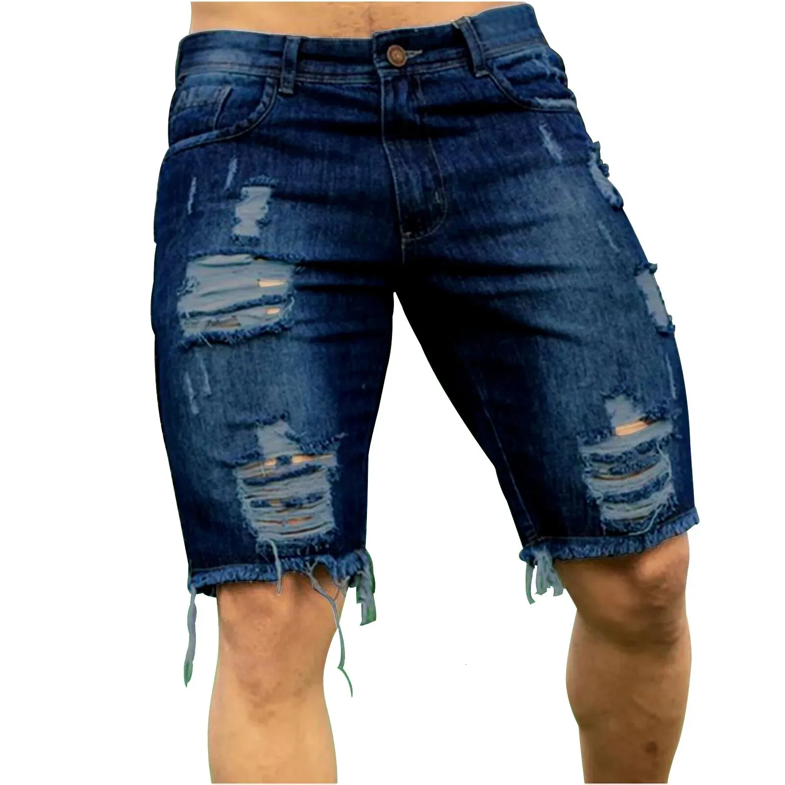 Marca de moda masculino jeans shorts hole streetwear harajuku slim shorts retos jeans de verão casual salto jeans rasgado para homens 240417