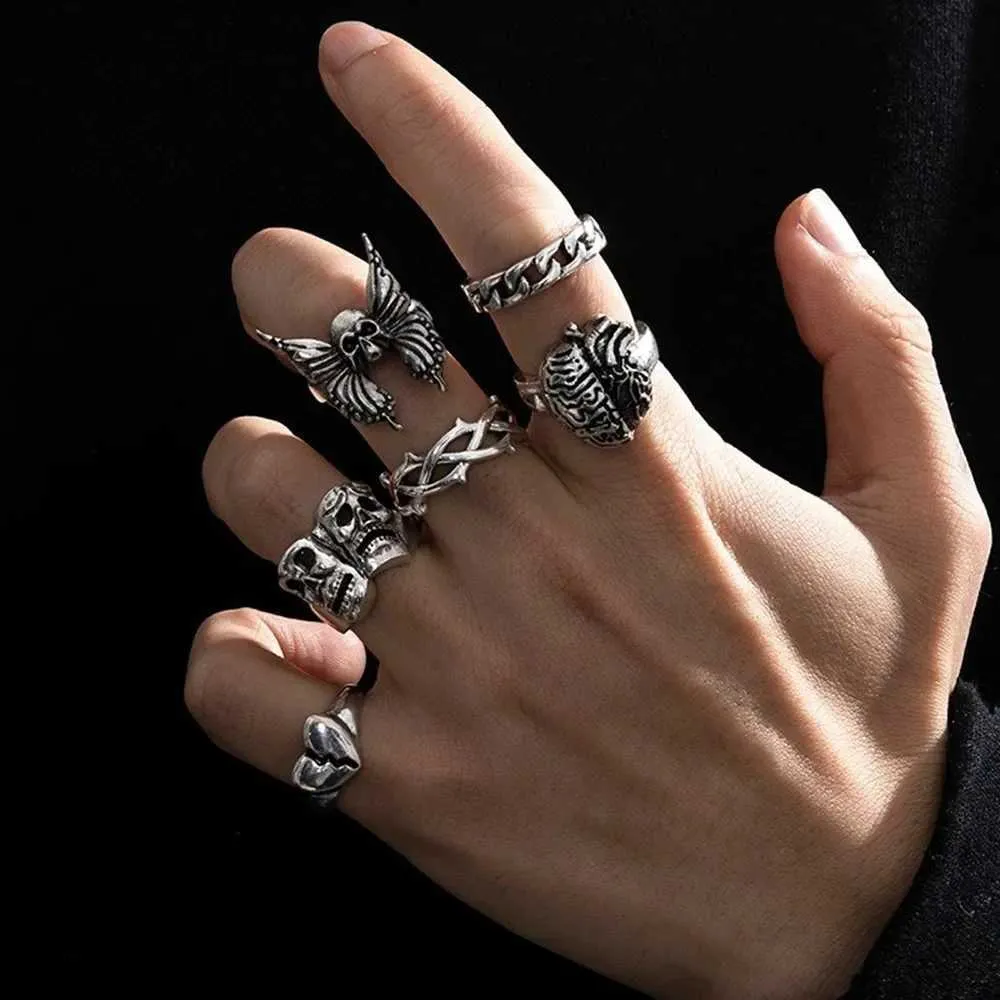 Lot De 7 Bagues Punk / Gothique - Serpents, Crânes - Pour Femme Et Homme - Neuf