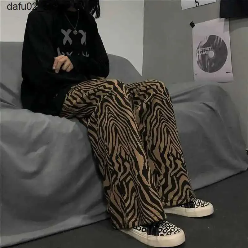 Calça masculina streetwear zebra y2k perna larga calças de tamanho grande calça folgada reta calça de moletom masculino de basquete solto homem novo 2023 Q240417