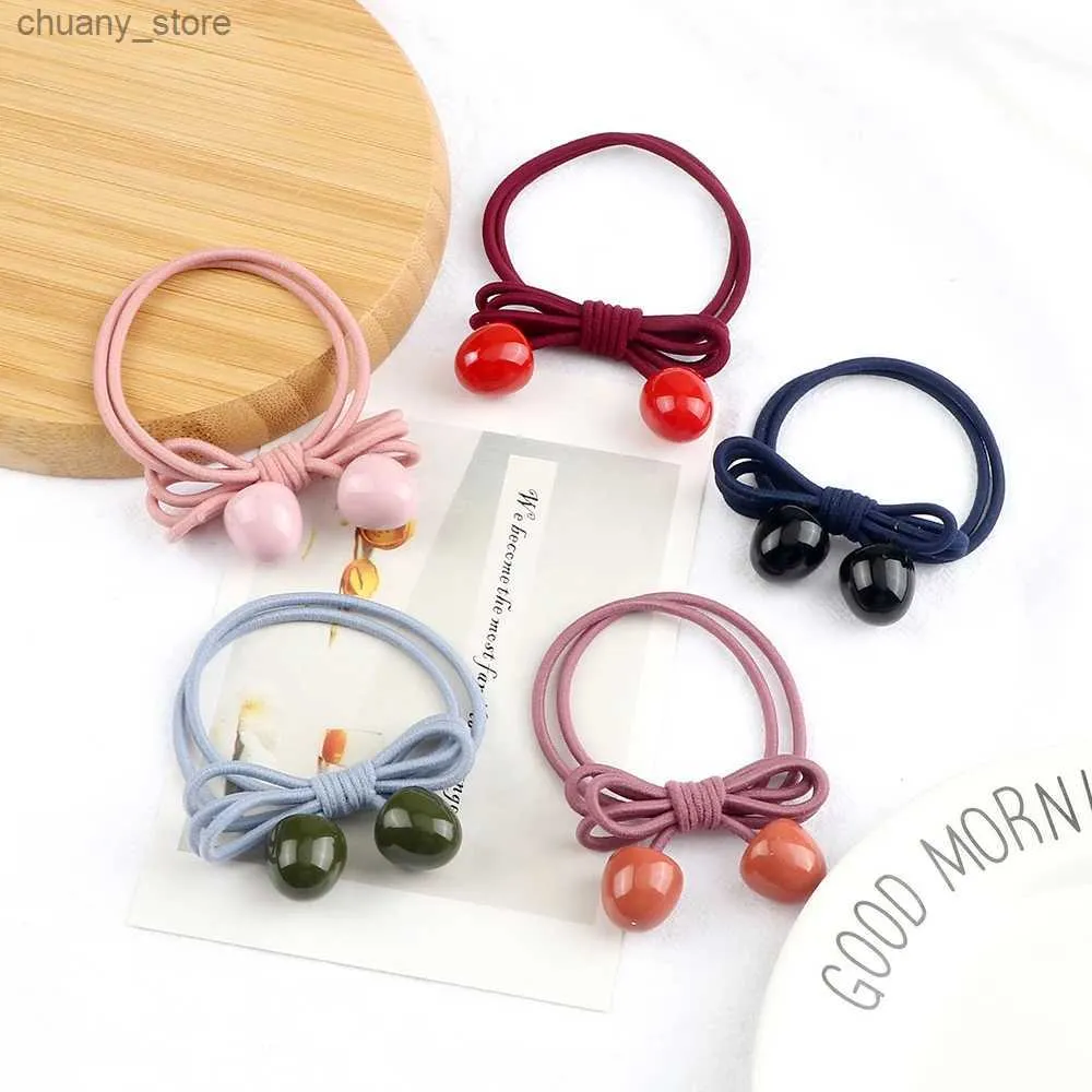 Hair Rubber Bands Colorful Beads Hair Band Girl Cute Pendant Hair Accessories High Elastic Headband Sweet Hair Ties Ornament Women Ponytail Holder Y240417