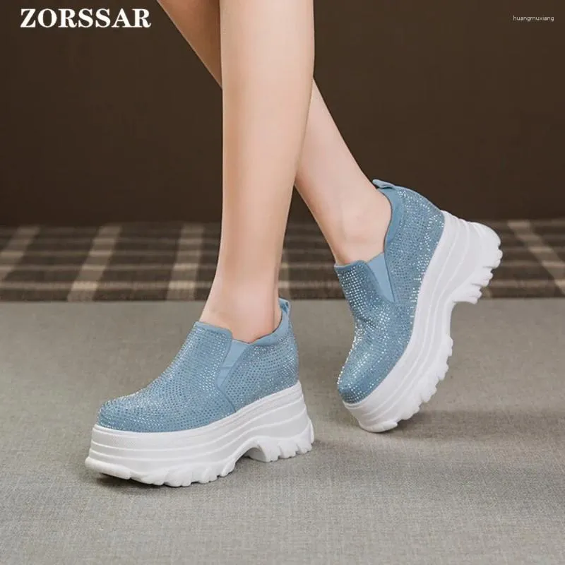 Buty swobodne 2024 Spring Blue Crystal ukryte obcasy klinowe Platforma Platforma Trwa Winda Wysokie Wysokie Kobiety