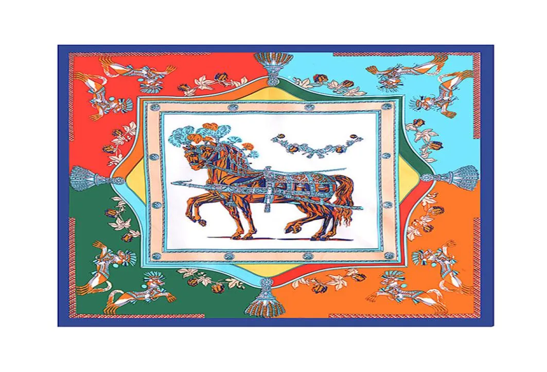 Ny Twill Silk Scarf Women Single Horse Print Spanien pannband Scarf Lady Små fyrkantiga halsdukar Female Fashion Kerchief Bandana 70cm4566903