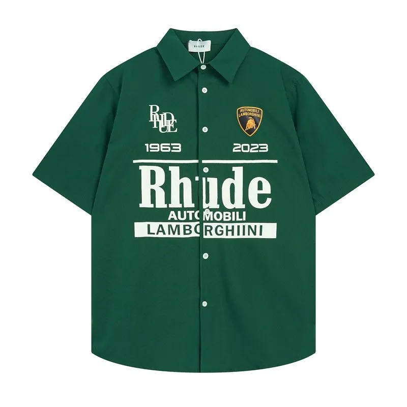 Classic Rhude Shirt Summer Tissu lourd couple créateur de mode Polos Shirts Men Mens New Style Polo de haute qualité CHIRT RHUDE POLO VERT