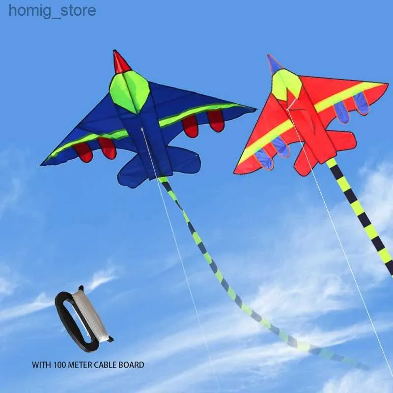 Yongjian Hoge kwaliteit Long Tail Aircraft Flying Toy Nylon Anti-Fall Fighter Kite met handvatlijn Vliegtuigen Outdoor Y240416