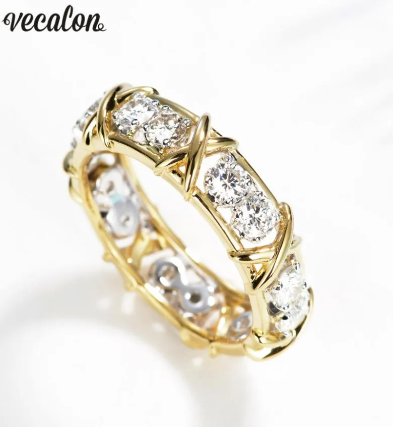 Vecalon Infinity Lovers Ring 5A Zircon CZ Wedding Rings for Women Men Yellow Gold Filled Bridal Engagement Band Gift8231343