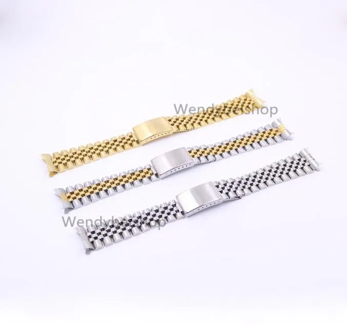 19 20 22mm Gold Two tone Hollow Curved End Solid Screw Links 316L Steel Replacement Watch Band Strap Old Style Jubilee Bracelet4238221
