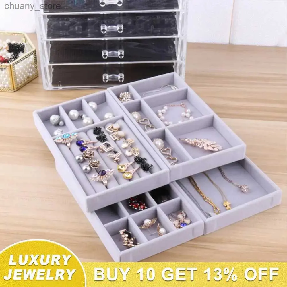 Accessories Packaging Organizers New Velvet Jewelry Organizer Tray Display Designed Flannel Storage Drawer Ring Earring Portable Jewlery Box Y240417