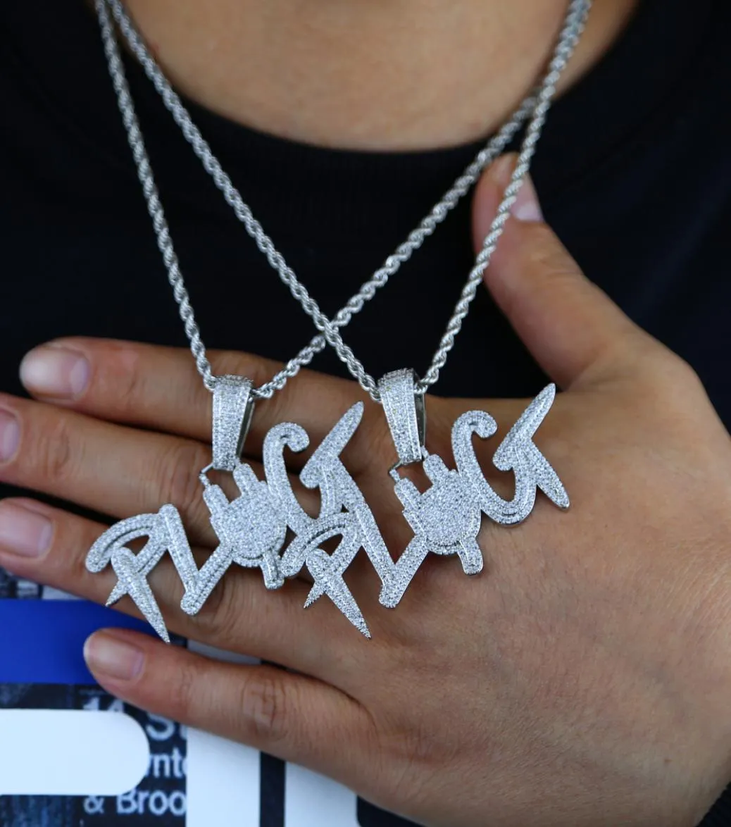 Iced Out Two Color Plug Letter Pendant PAVED PAVED CUBIC ZICCON HIP HOP HOP Collier Chain Men039s Boy Rock Jewelry Wholesal9532930