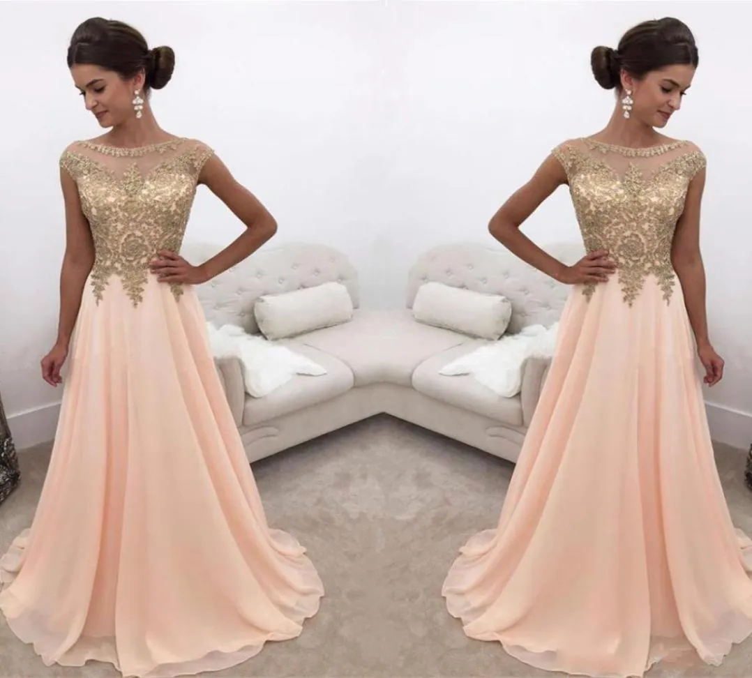 Vestidos de noite de chiffon impressionantes Apliques de bola de miçangas barata