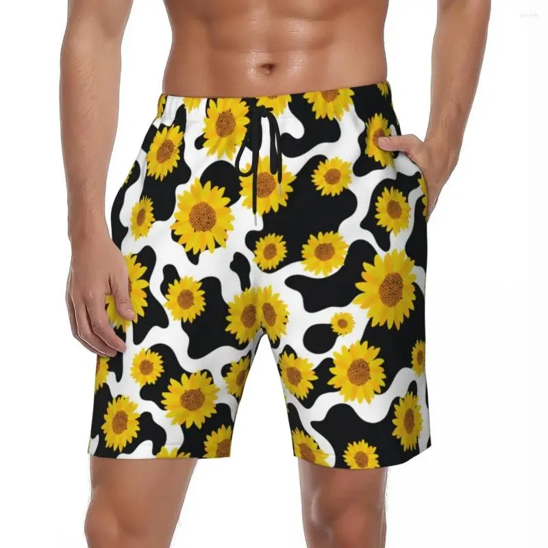 Heren shorts Summer Board Men Cow Print Surfing Y2K Leuk Sunflower Design Beach Korte broek Casual Breathable Trunks Plus Maat