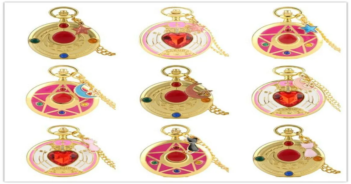 Reloj de Steampunk Watches Golden Sailor Moon Magic Girl Case Penram Anime Mujeres Lady Quartz Pocket Watch Collar Chai8312788