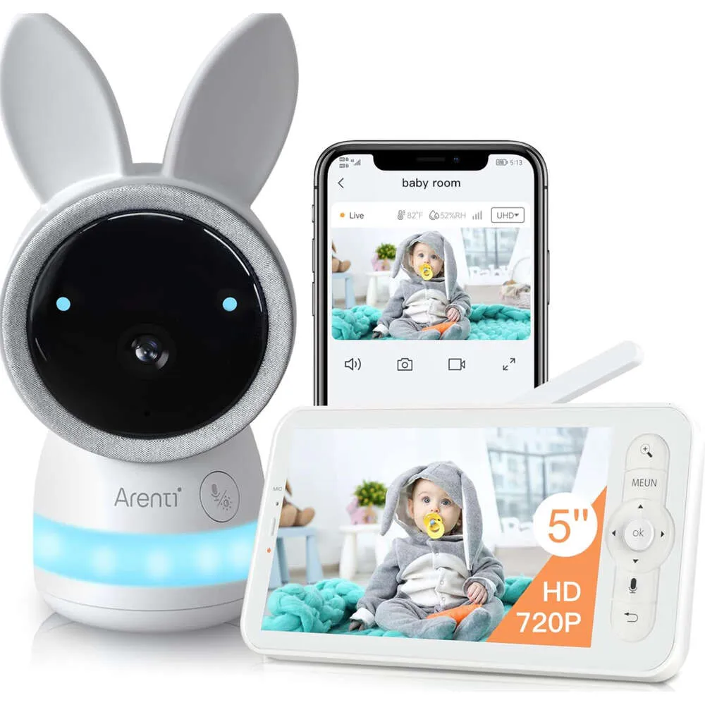 Arenti Video Babypitor mit 2K Ultra HD -Kamera, Nachtsicht, Schlaflieder, Bewegungserkennung, Temperaturfeuchtigkeitssensor, 5 "Farbanzeige - WLAN aktiviert