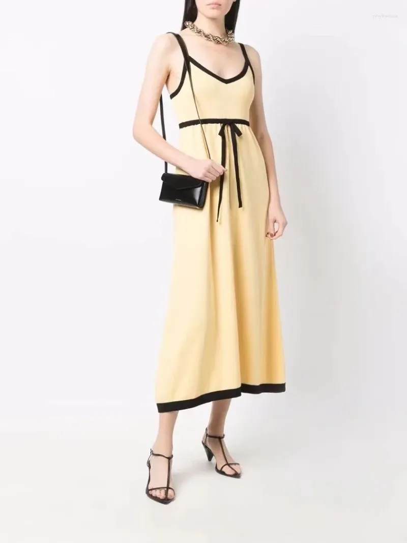 Casual Dresses 2024 V Neck Strapless Women Yellow Long Knitted Dress