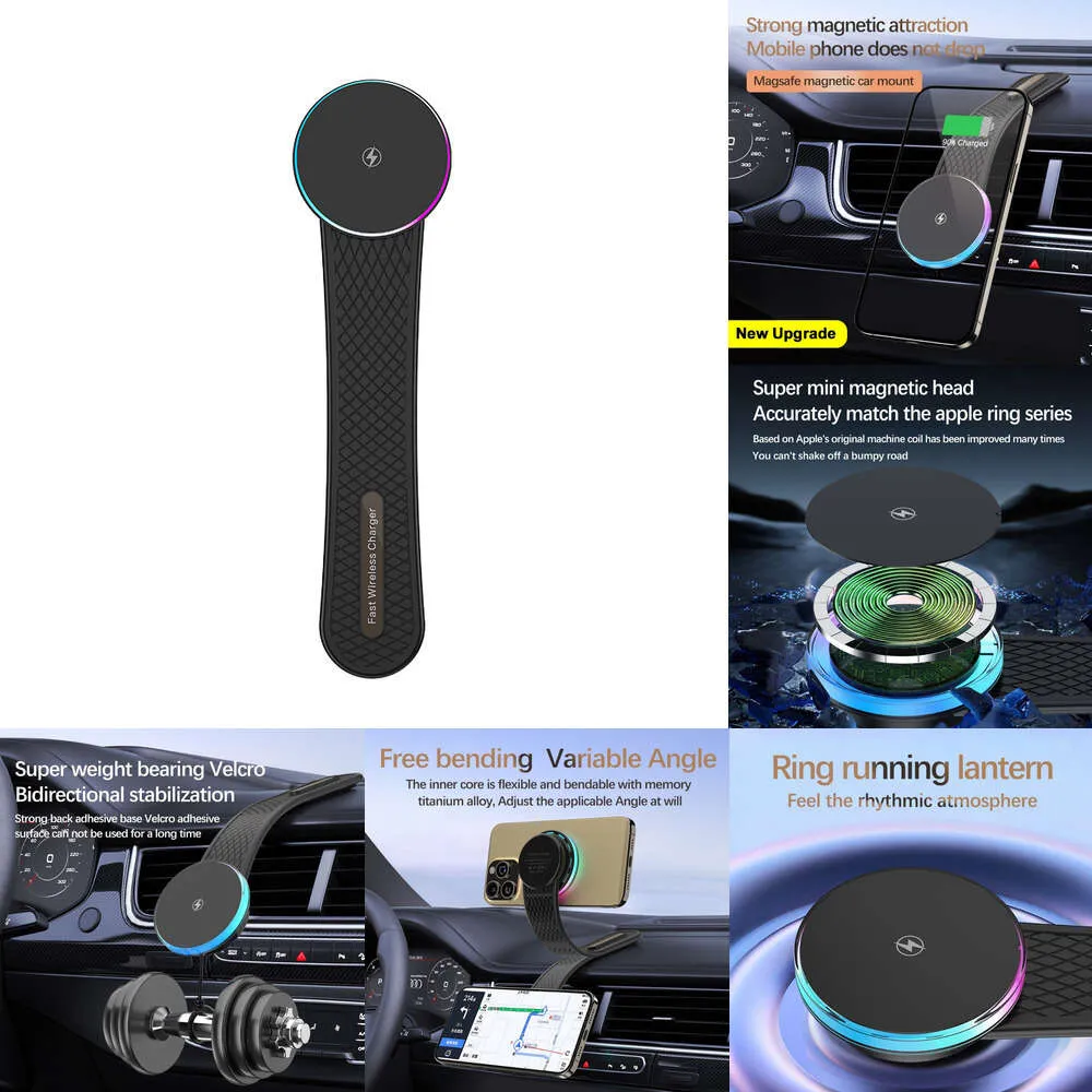 Ny uppgraderad 15W Magnetic Wireless Charger Fast Charging Car Phone Holder Center Control Screen Dashboard för iPhone 15 Pro Max