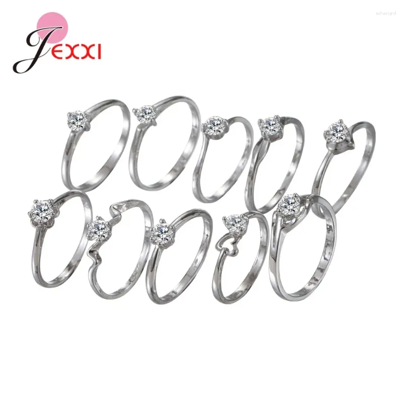 Anillos de racimo 10 piezas/set de ring de moda damas 925 temperamento de aguja de plata cz diamante dedo articulación banquete de banquete