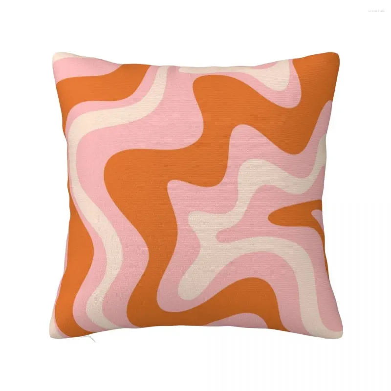 Oreiller liquide Swirl rétro moderne moderne moderne en couvertures de taie d'oreiller décoratives à la crème rose orange