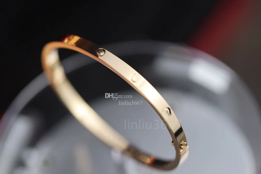 Luxury Thin rose gold bracelet with 6 Diamonds for women LOVE top V-gold plated 18k silver bracelet Open Style Wedding Jewelry for gift with box