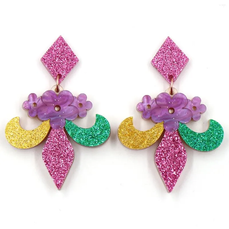 Серьги 1Pair Top Fashion Cn Drop Mardi Gras Fleur de Lis Модные акриловые украшения для женщин