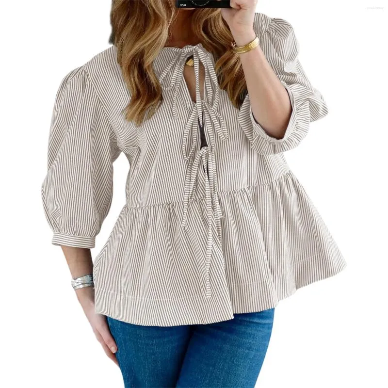 Frauenblusen halbe Puffärmel offen vorne Binde Hemden Casual Work Daily Hemd Tops Blusa Feminina Roupas Femininas