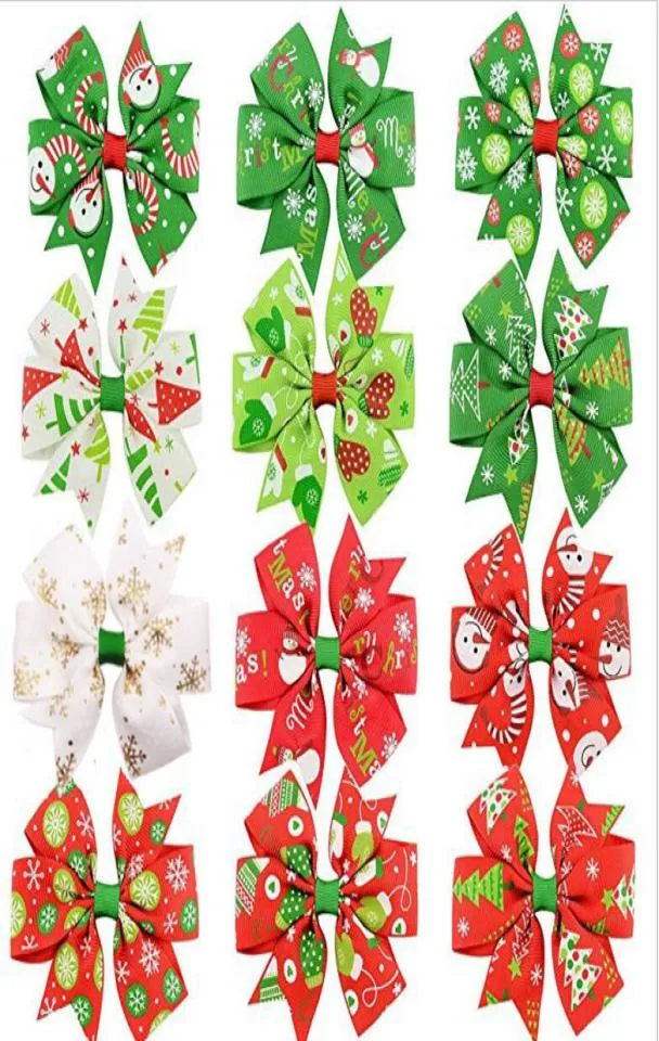 3 inch Baby Bow Hair Clips Christmas Grosgrain Ribbon Bows With Clip Snow Baby Girl Pinwheel Haarspelden Xmas Hair Pin Accessories1803457