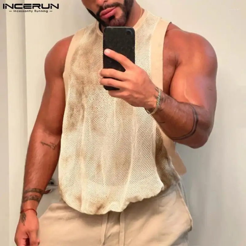 Men's Tank Tops INCERUN 2024 American Style Casual Streetwear O-neck Tie Dyed Sleeveless Vests Stylish Male S-5XL