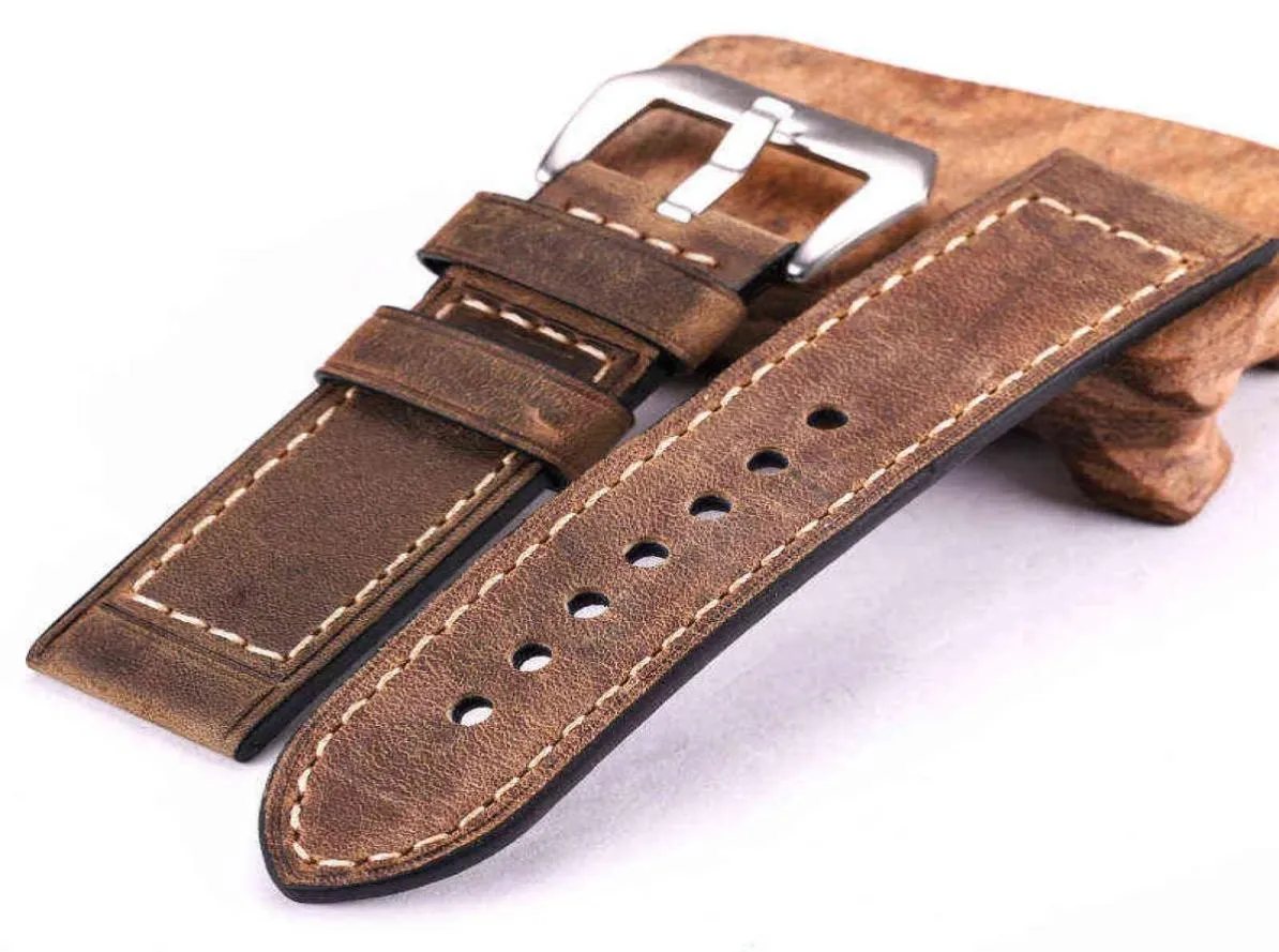 Handmade Cowhide bands 22mm 24mm Men Women Brown Black Red Genuine Leather Band Strap Belt Stainless Steel Buckle H2204199096345