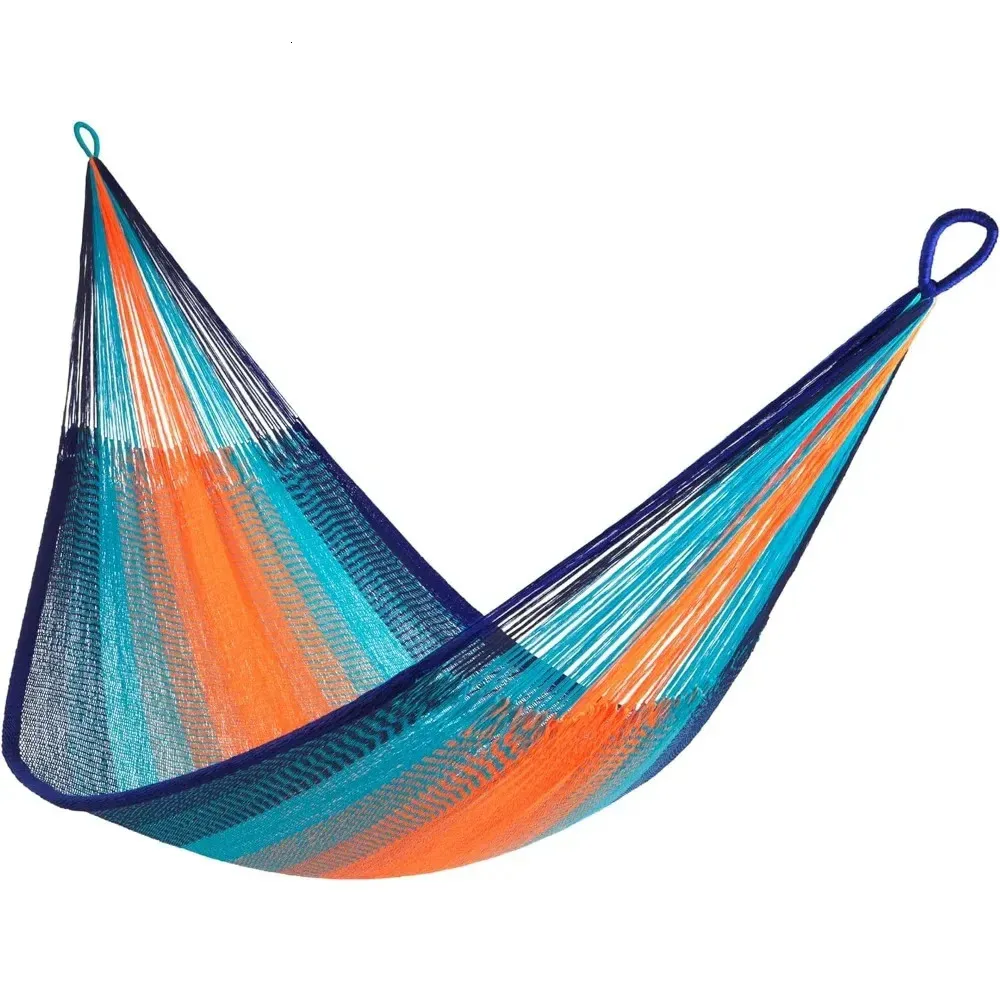 Handwoven Hammock Double Size400lb Max Weathersafe Super Strong Easy To Hang Ultra Soft Artisan Blue Orange 240411