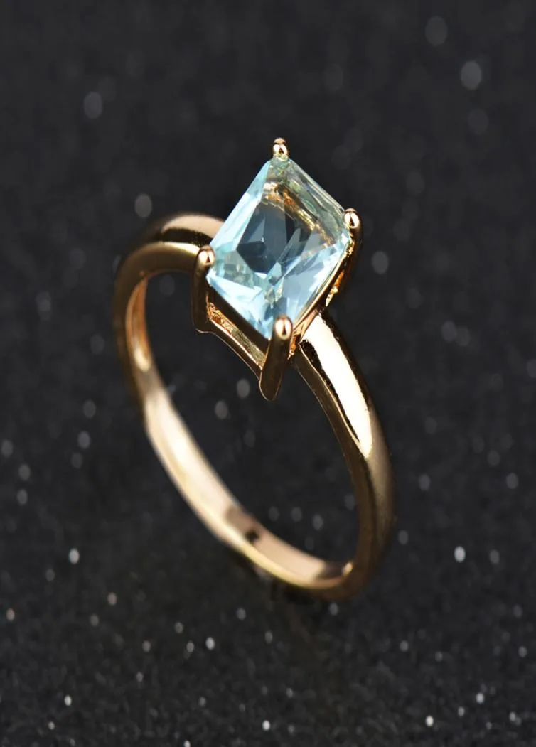 Whole Retail Gold Colour Blue Crystal CZ Fashion Jewelry Wedding Ring J0968012127