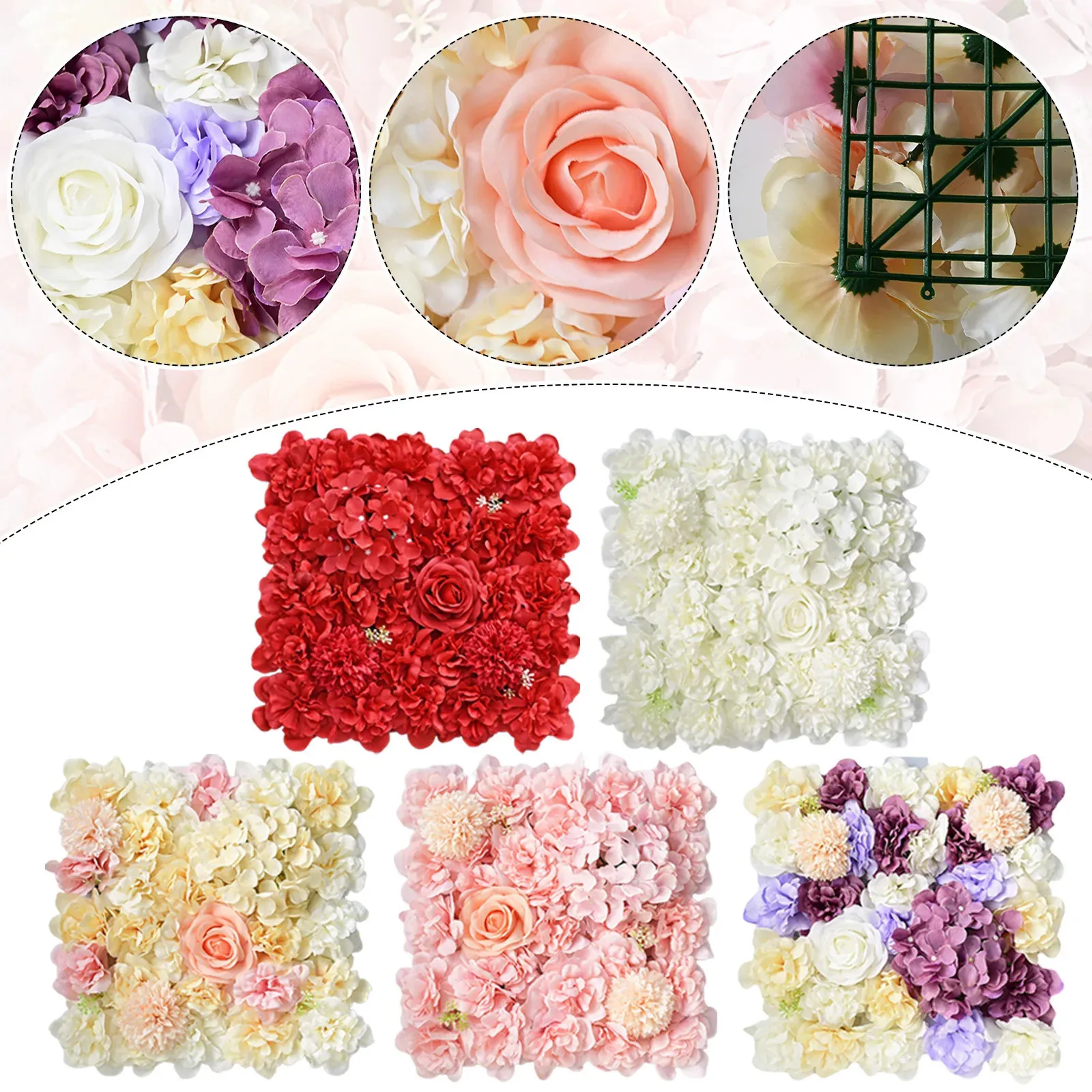 6pcs Artificial Rose Flower Wall Painéis Hydrangea Peony Flower para festa de casamento Cosamento do chá de bebê Decoração Home 240409