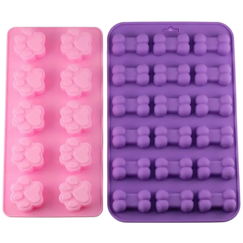 Puppy Dog Paw and Bone Ice Trays Silicone Pet Treat Molds Soap Chocolate Jelly Candy Mold Cake Decorating Baking Moulds