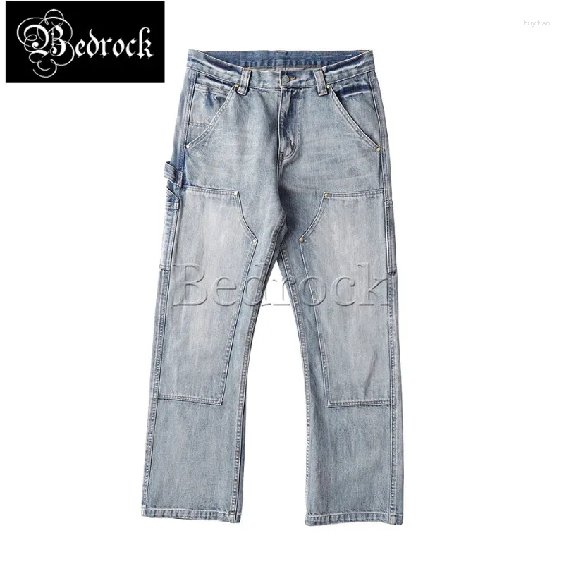 Jeans maschile mbbcar uomini da 14 once in denim lavati lavati b01 pantaloni da bootcut a doppio ginocchio