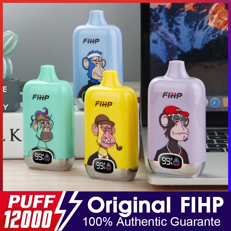 Boîte numérique FIHP originale 12000 15000 10000 9000 vapes Puffle jetable 12k 15k 10k 9k Vapers Batterie rechargeable Verce de bouffée affichable Vape