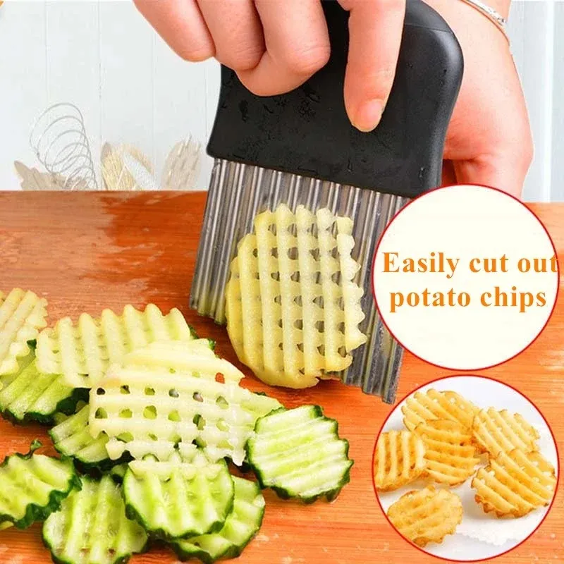 French Fries Cutter Stainless Steel Potato Chips Making Peeler Cut Vegetable Kitchen Accessories Tool Knife Potato Wavy Cutter