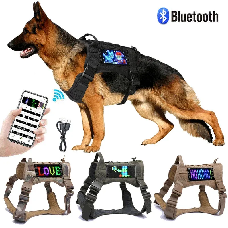 Tactical Dog Harnesses 애완 동물 훈련 조끼 작은 큰 사냥 조절 가능한 착용 LED Bluetooth 사인 애완 동물 훈련 조끼 애완 동물 용품 240402