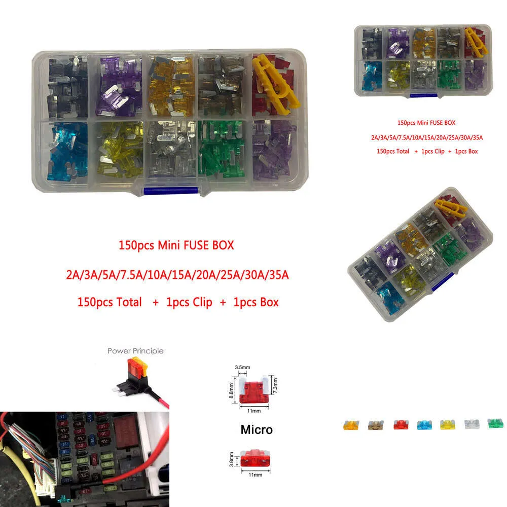 New 150pcs/box, Mini Car Fuses with Box Clip Assortment 2A 3A 5A 7.5A 10A 15A 20A 25A 30A 35A Auto Micro Blade Type Fuse Set Truck