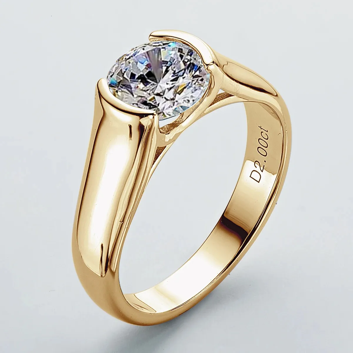 Anziw Real 925 Silver 2 Anneau de mariage pour les femmes Solitaire Promesse Bijoux certifié 18K Gold plaqué 240417