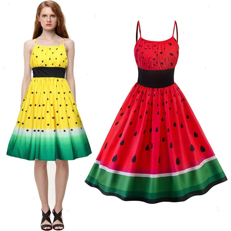 Sommarstygn Suspender Dress Casual Party Beach Womens Watermelon Print