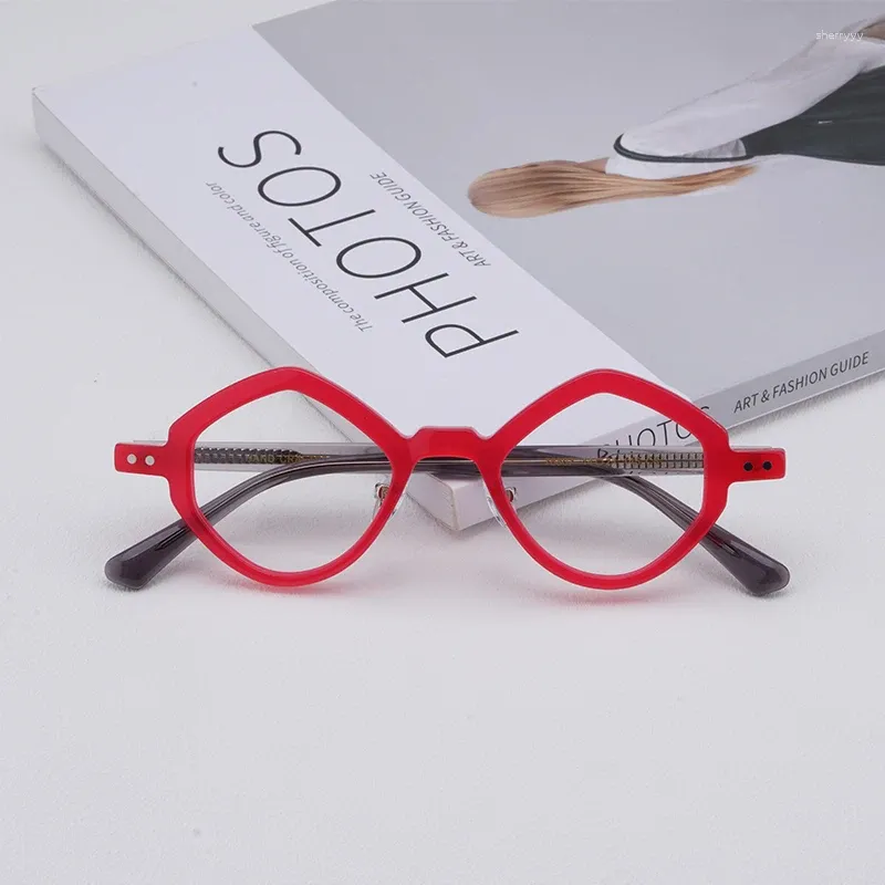 선글라스 프레임 고품질 디자인 빈티지 아세테이트 다각형 광학 안경 남성 여성 처방 안경 일본 수제 안경