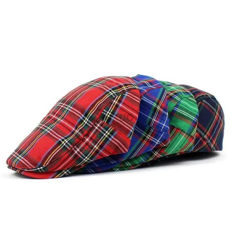 OM0B Berets Beret Britisch Plaid Peaked Cap Newsboy Cap Farmfrus Frauen Herren Vorwärtshut D240418