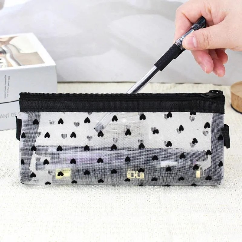 Storage Bags 1pc Love Print Mesh Cosmetic Bag Portable Toiletry Organizer Makeup Multifunction Transparent Women Lipstick Pouches