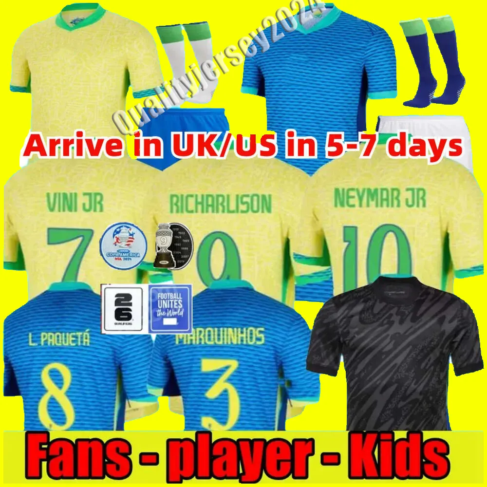 Nuove maglie da calcio della squadra nazionale Brasile da 24 euro Rodrygo Vini Jr.Neymar Jr Casemiro G.Jesus P.Coutinho All Away Men Women Kit Socks Calcio camicie da calcio