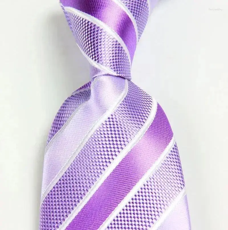 Bow Ties classiques à rayures en argent violet cravate jacquard tissé en soie 8cm pour masculine pour le cou de mariage.