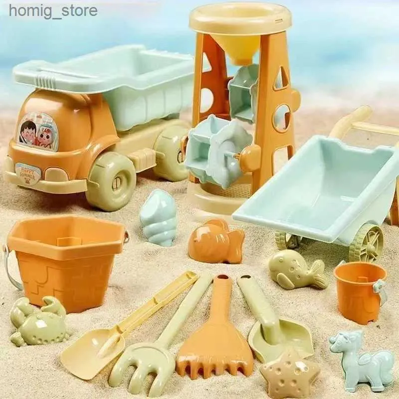Песчаная игра с водой веселье детские детские пляжные игрушки Fun Shovel Massed Bucket Set Set Send Store и Excavation Tool Dired Gift Childrens Beach Toys Y240416