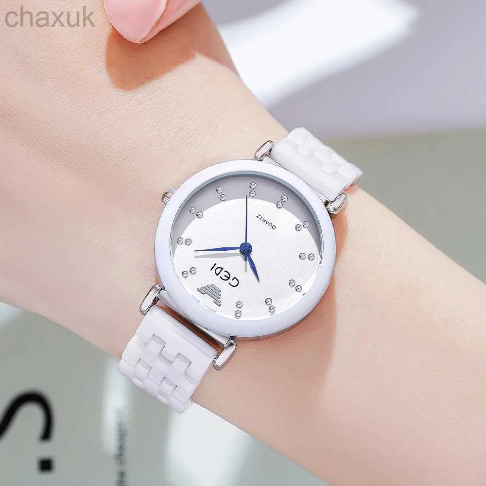 Wristwatches Luxury Women Watches White Simulated-Ceramic Strap Diamond 30M Water Resistance Fashion Ladies Quartz Wrist Watch Gift Woman d240417