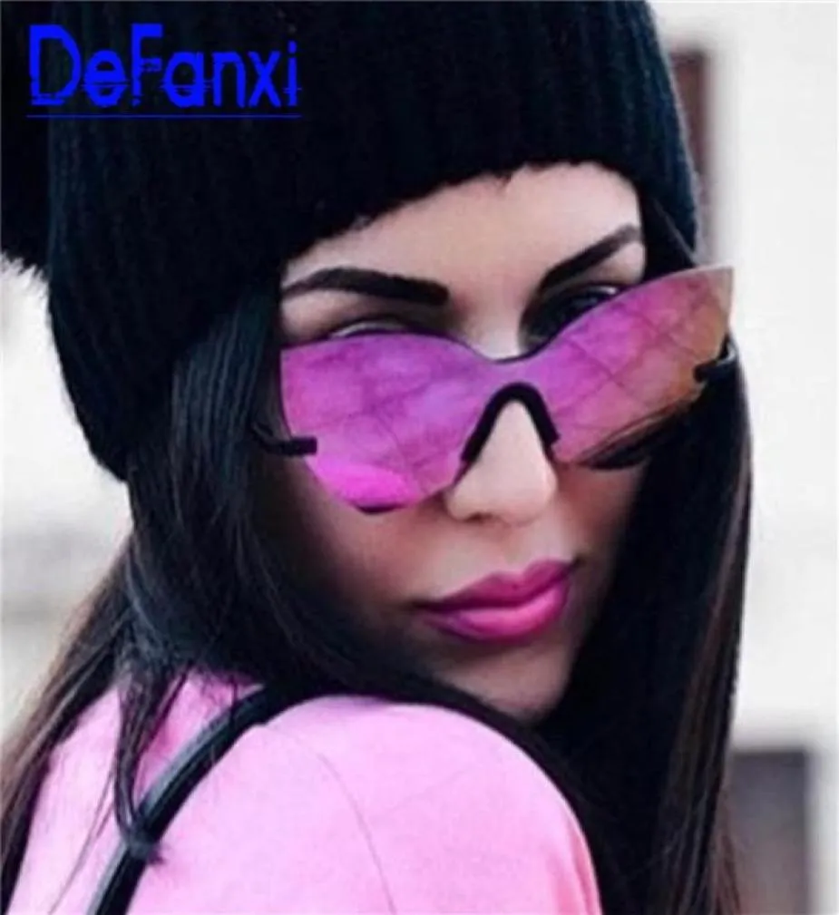 Solglasögon One Lens Pink Cat Eye Women Rimless Eyewear Luxury Vintage Designer Reflective Mirror Coating Lady Sun Glasses UV4004475815