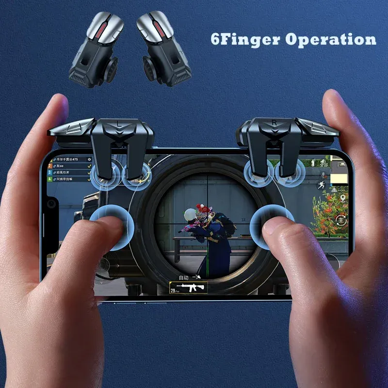 Game de téléphone mobile de souris Trigger Gamepad Joystick 6Finger but tir de tir du jeu Esports Pignons pour Android PUBG Game Controller