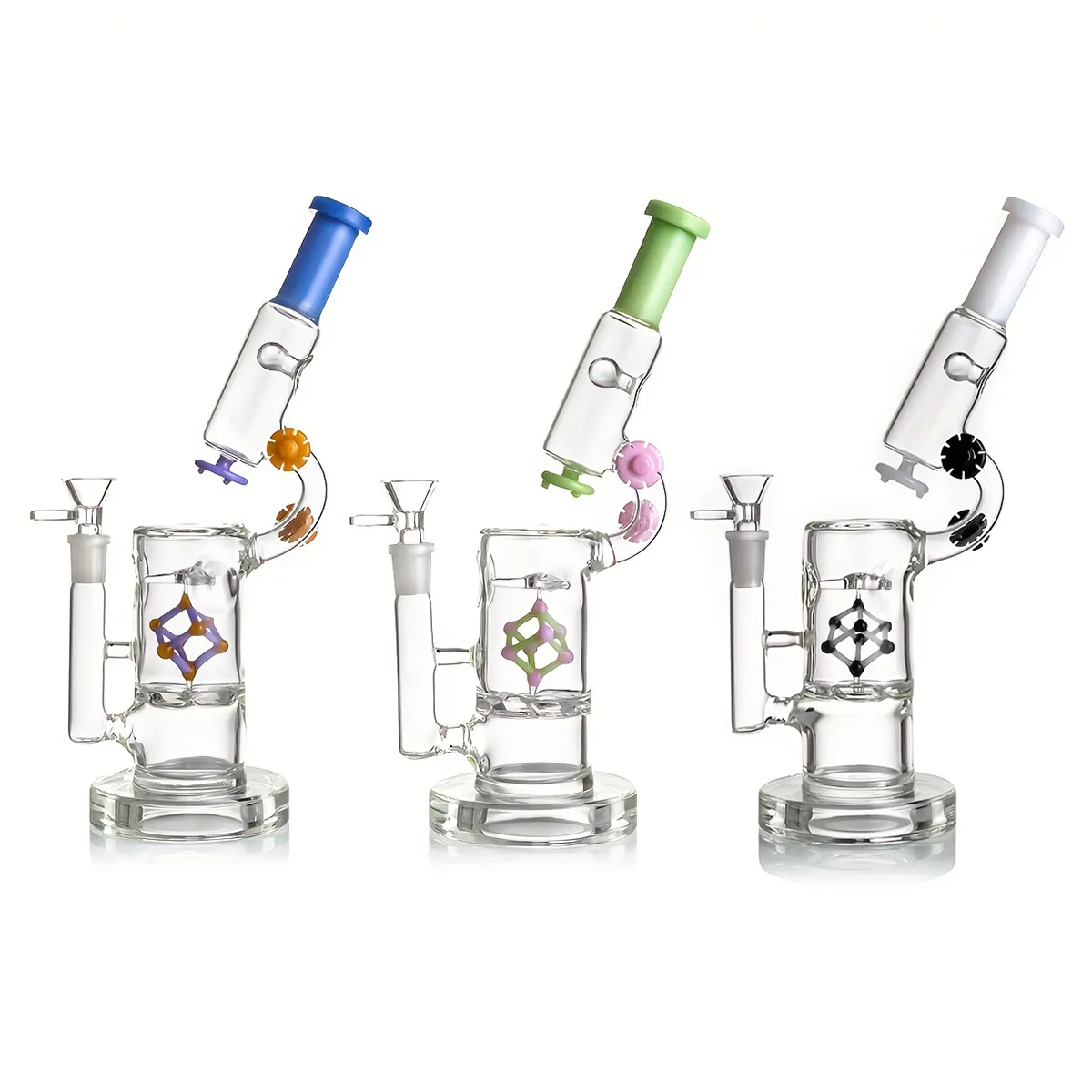 10.6 인치 유리 봉 5mm 벽 두꺼운 그릇 투명 파이프 Pyrex Water Bong with Quartz Bowl 흡연 액세서리 H824