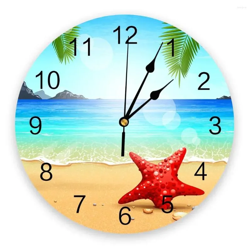 Clocks muraux Summer Ocean Beach Starfisf Clom Clock Large Cuisine moderne Dinning Round salon Regarder DÉCOR HOME