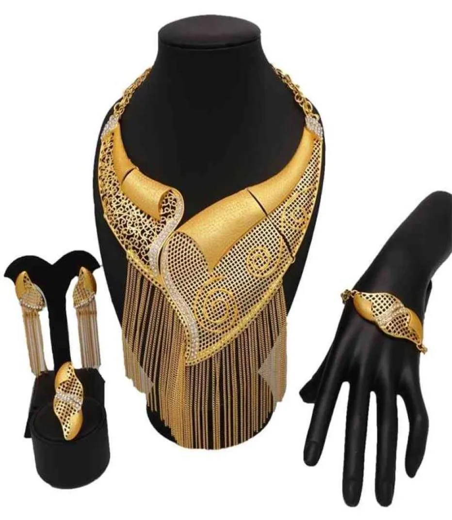 Dubai 24k gouden grote sieraden sets vrouwen bruiloft lange ketting01085545